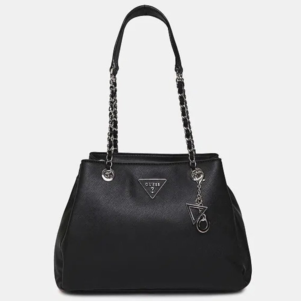 GUESS Women's  Black Textured Ronan Satchel Bag Tote